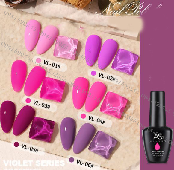 Set Sơn Móng Gel As Violet 6 Màu Chai 15Ml