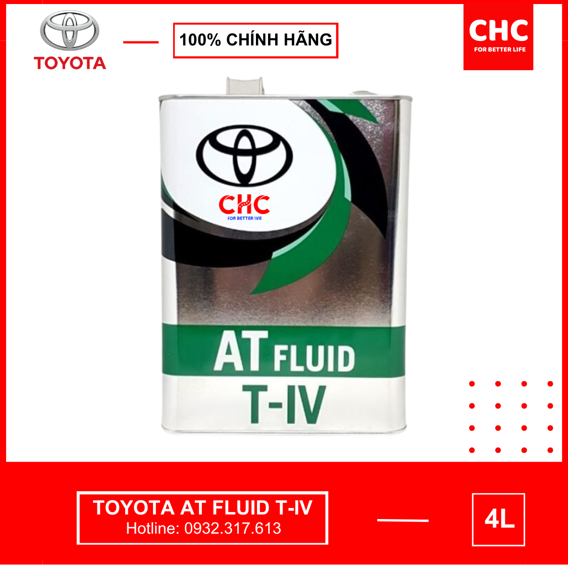 Dầu số tự động Toyota ATF Fluid T-IV bình 4L (chính hãng nhập khẩu Thái Lan) phù hợp xe toyota WIGO 