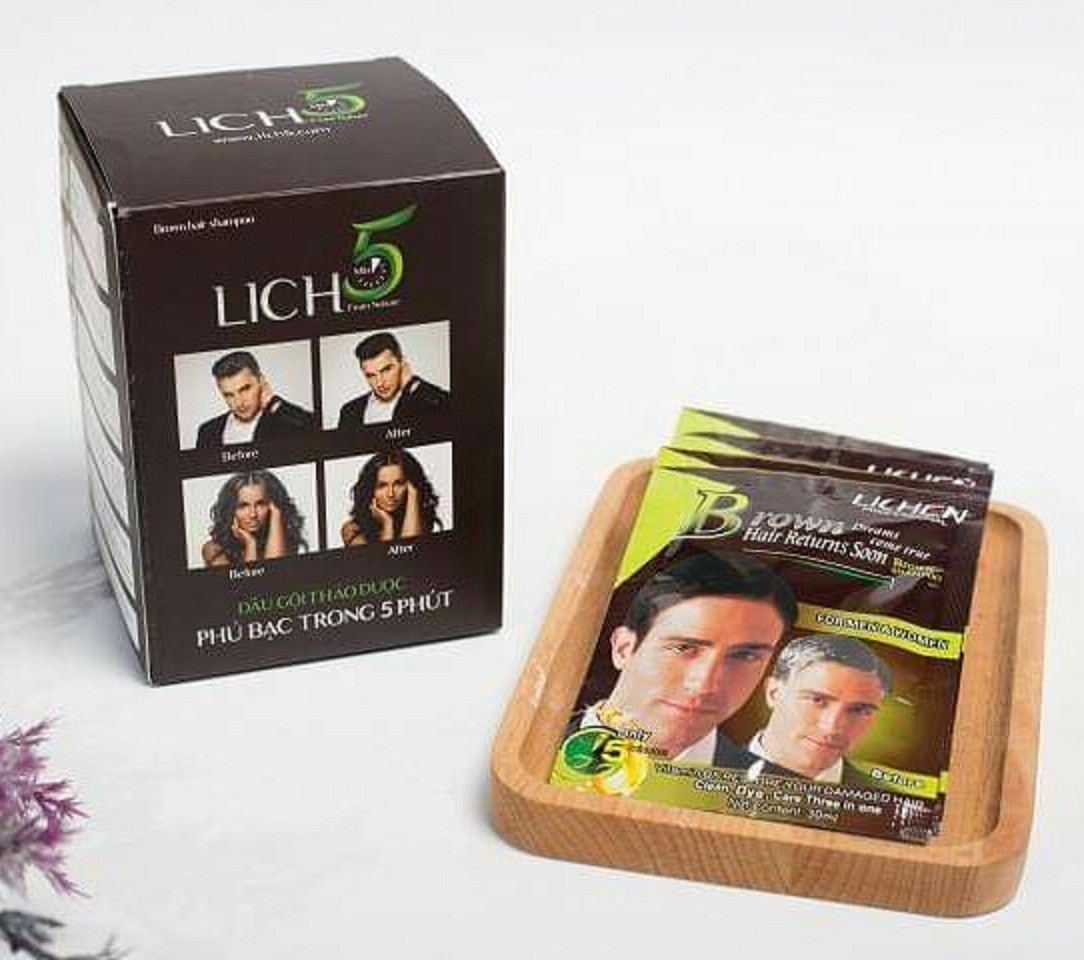 [HCM]Lẻ 1 gói dầu gội thảo dược nhuộm tóc Lich5 dùng thử - có 2 màu nâu và màu đen
