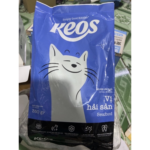 Hạt Cho Mèo Keos Hải Sản Gói 350G - Thức Ăn Hạt Dành Cho Mèo Mọi Lứa Tuổi