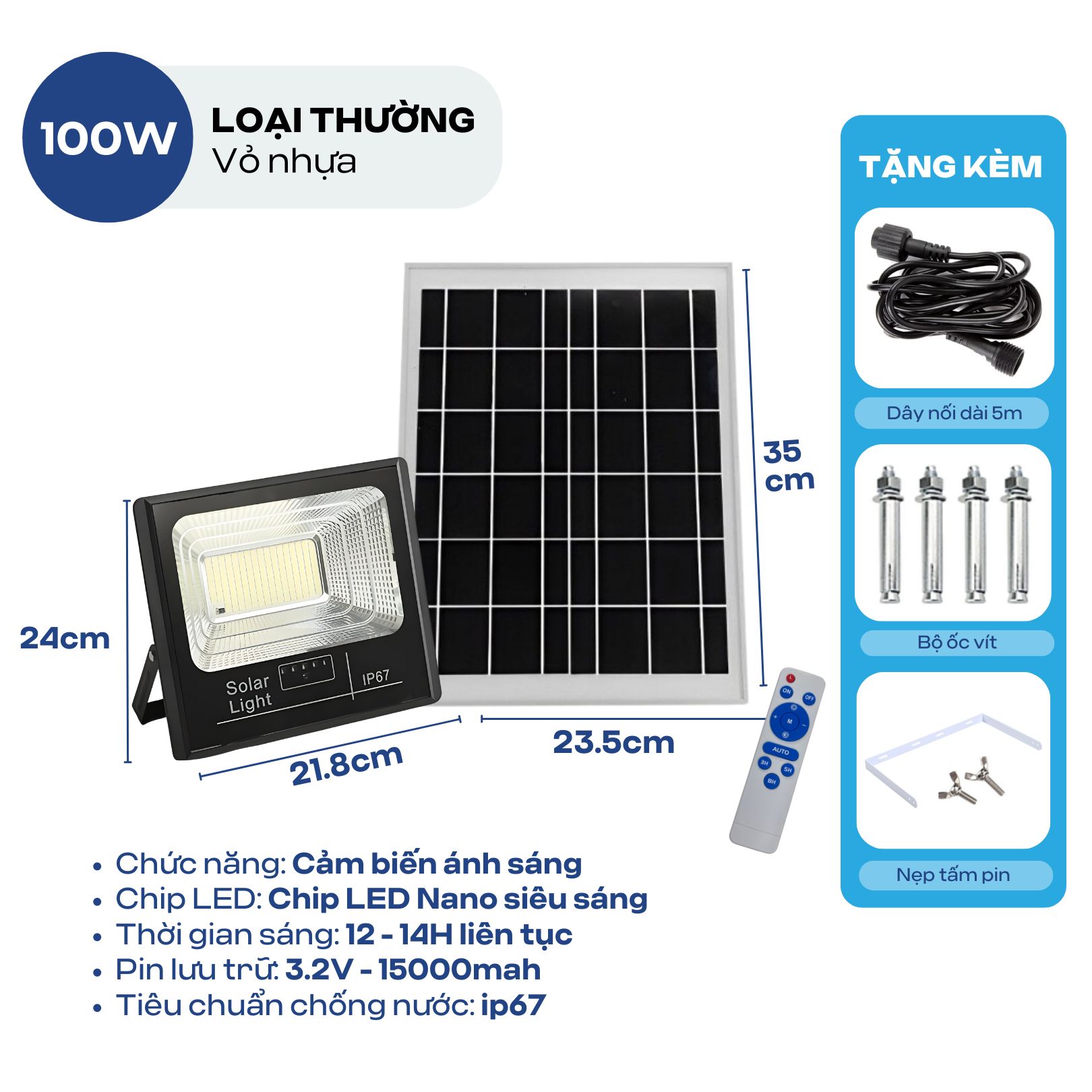 Đèn Năng Lượng Mặt Trời ATH LIGHTING Siêu Sáng Loại Pha Thế Hệ Mới 60W100W200W300W Có Điều Khiển Từ Xa