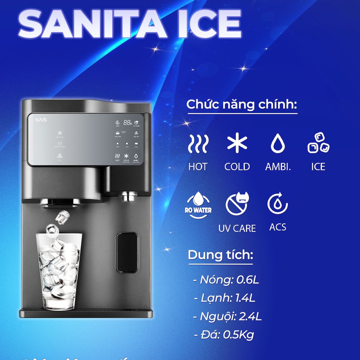 Máy lọc nước nóng lạnh kiêm làm đá Chungho SANITA ICE GWI-60C9560M