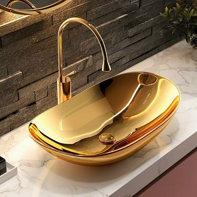 Chậu rửa mặt lavabo nghệ thuật đặt bàn LV002 BẢO HÀNH MEN SỨ 20 NĂM - Kiểu thuyền - 3 màu Trắng vân 