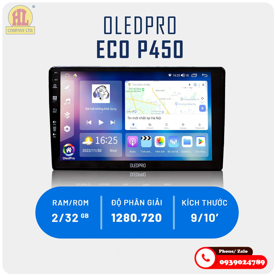 Màn hình ô tô xe tải Thaco K200 K250 chạy Android 10 OledPro ECO P450 chính hãng