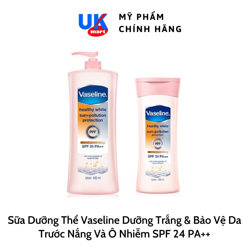 [Hcm]Sữa Dưỡng Thể Vaseline Dưỡng Trắng Bảo Vệ Da Trước Nắng Và Ô Nhiễm Spf 24 Pa