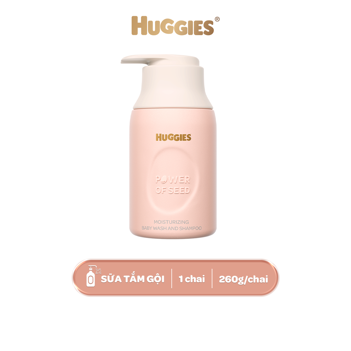 Sữa tắm gội dưỡng ẩm cho bé Huggies Power of Seed 260g MỚI với tinh chất Moroccan Seed oil quý hiếm