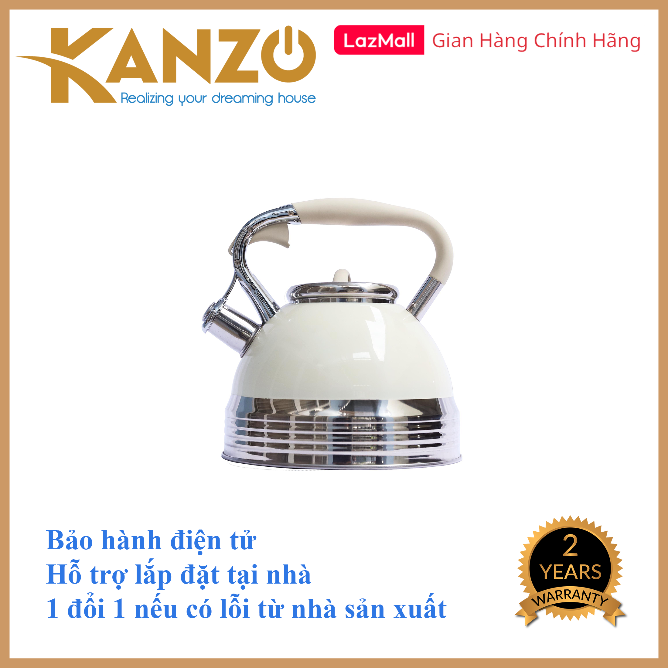 Ấm đun nước bếp từ Kanzo KZ-G68 còi báo [LUXURY] 3.0 L - Inox 304 - Phù hợp cho mọi loại bếp - Chất lượng Đức