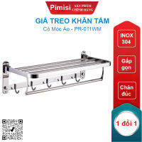 Giá Treo Khăn Tắm Inox 304 Pimisi PR-011WM Có Móc Áo Quần Với Vắt Khăn Giàn Gấp Gọn Đa Năng Và Thanh Đơn Treo Khăn Mặt Kèm Đinh Ốc Vít Nở Gắn Tường Bằng Khoan Trong Nhà Vệ Sinh | Hàng Chính Hãng