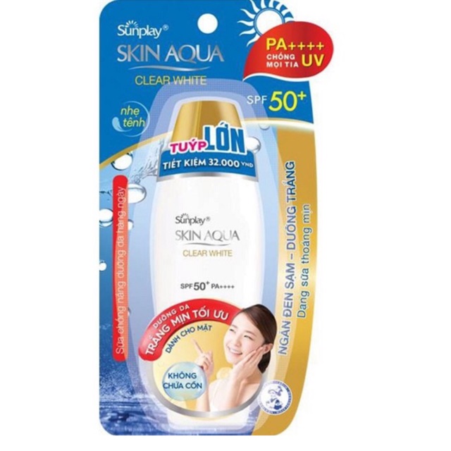 [HCM]Kem chống nắng Sunplay Skin Aqua Clear White SPF50+ PA++ 25g 55gr dưỡng da trắng ẩm mịn tối ưu