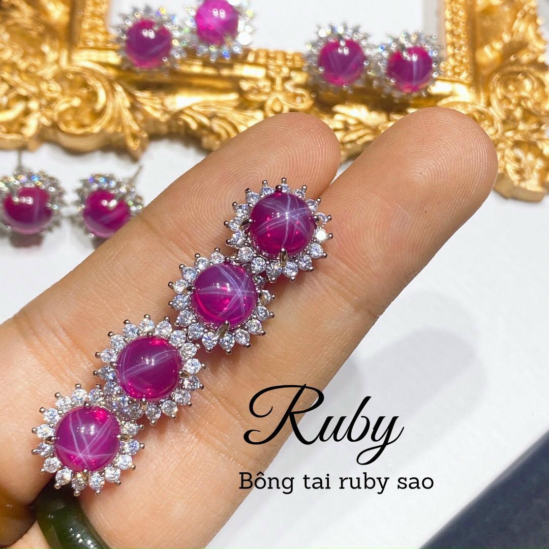 Bông tai hoa tai đá ruby sao