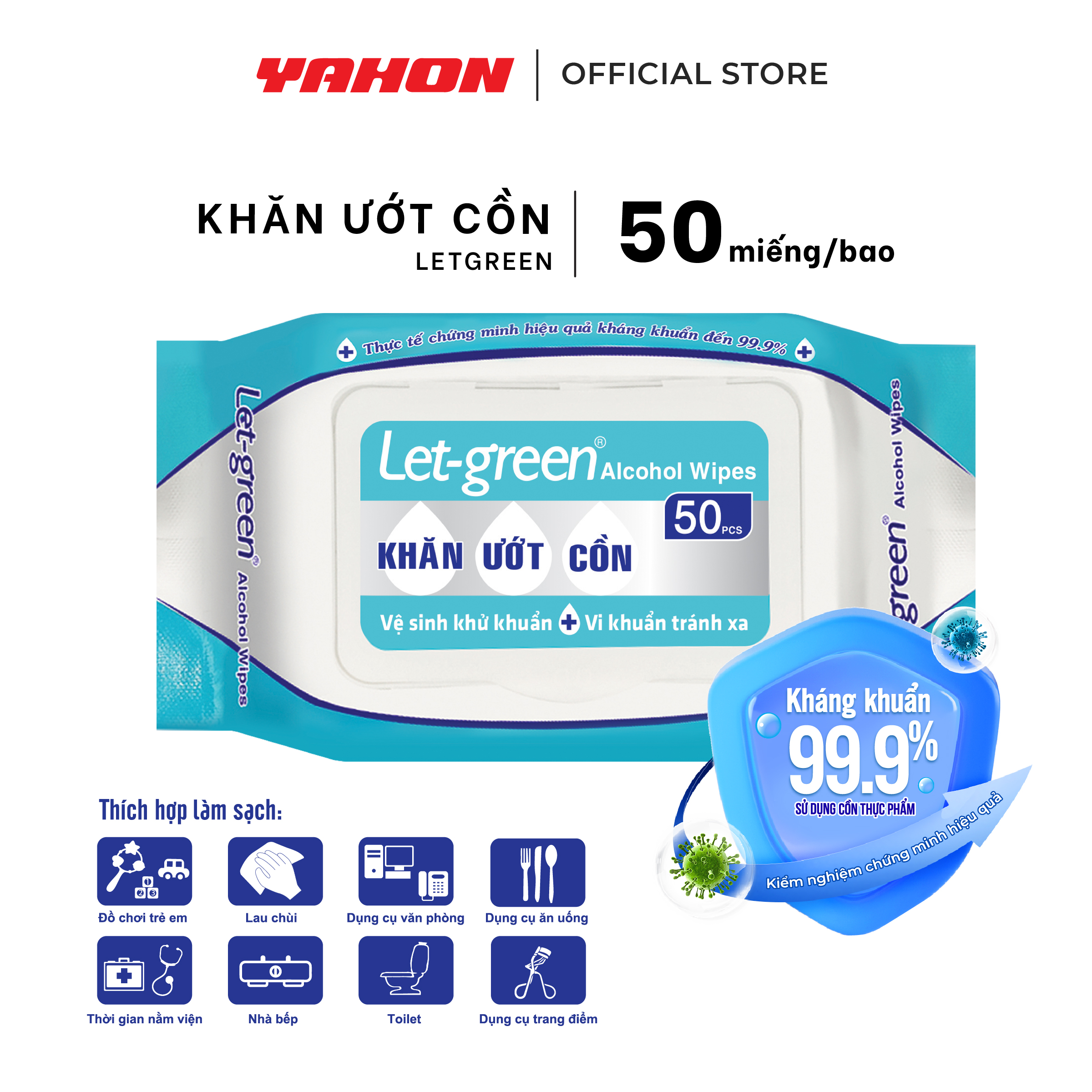 Khăn Ướt Cồn LET-GREEN 50 Miếng | Sạch Khuẩn Tức Thì