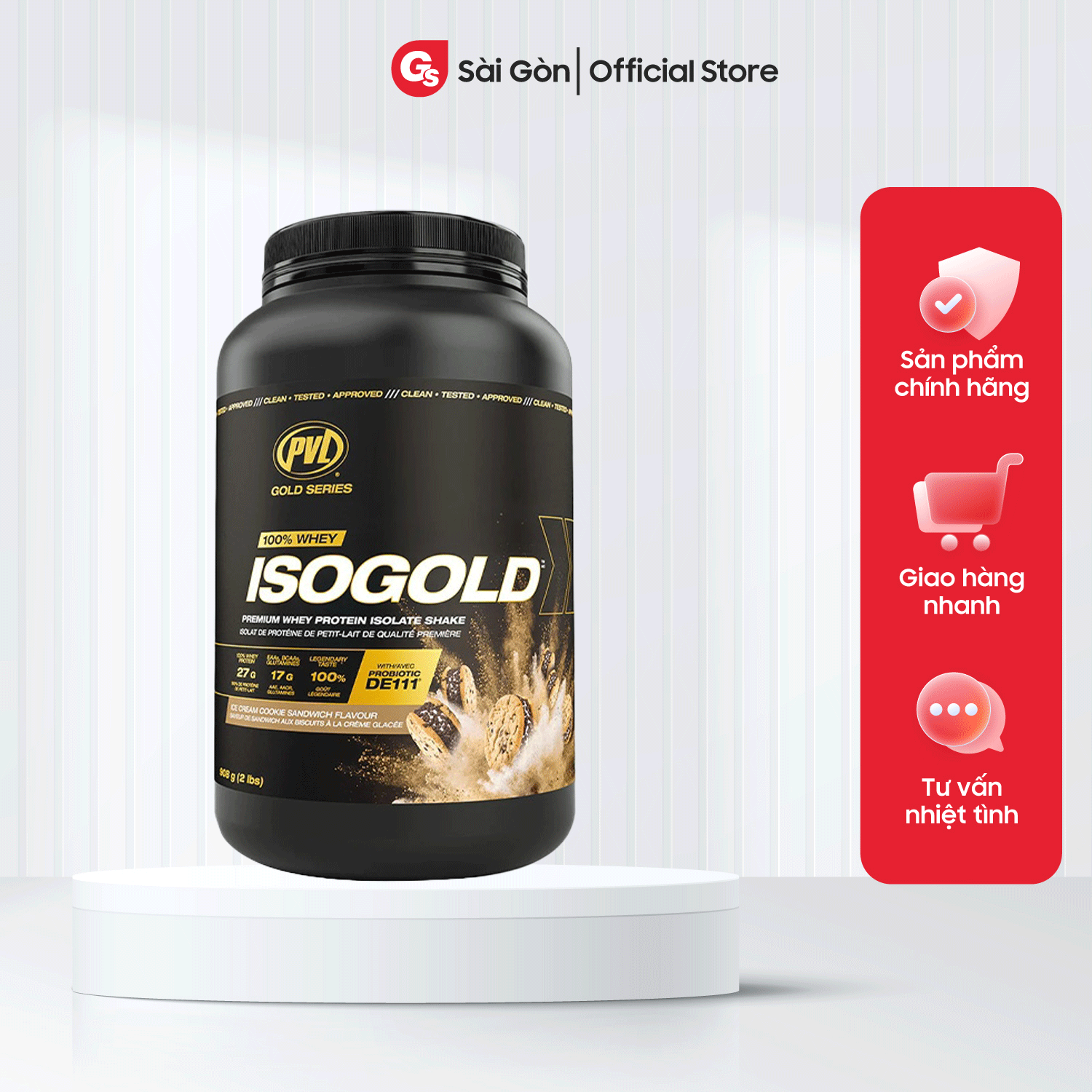 Sữa tăng cơ Pvl Iso Gold Premium Isolate 100% Whey Protein Powder With Probiotic 2 Lbs (908 Gram) nh