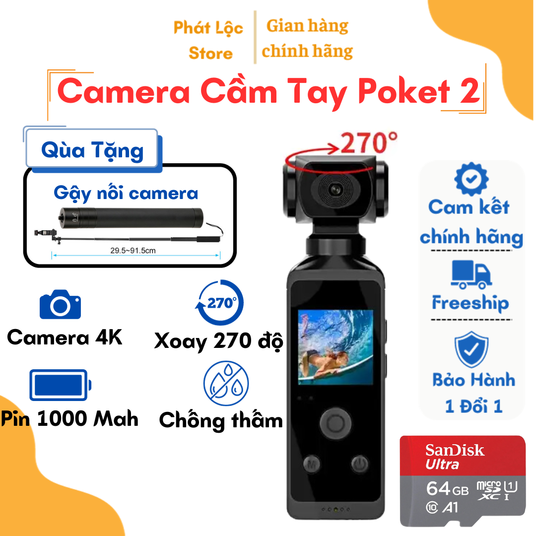 Máy quay phim Pocket 2 camera hành trình cầm tay 4K đa chức năng máy ảnh mini cảm biến chất lượng hơ