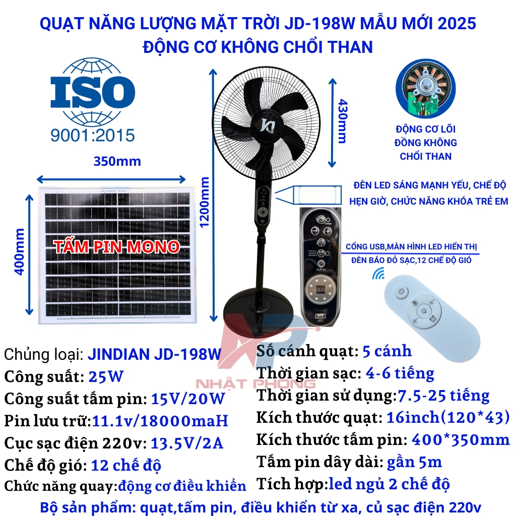(0 Đồng phí vận chuyển)Quạt tích điệnquạt năng lượng mặt trời Solar Fan JD-118F dạng nằm chân quỳđộn
