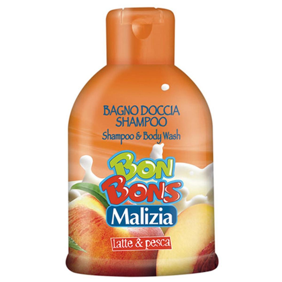 Sữa Tắm/Gội Malizia Bon Bons Đào Và Sữa Tươi Cao Cấp Italy 500Ml