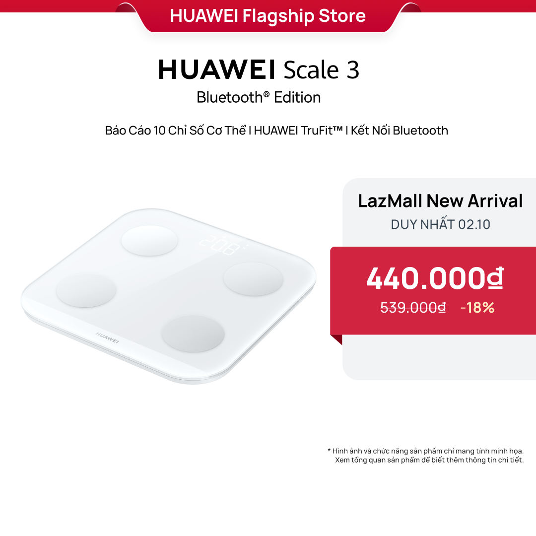 Cân điện tử HUAWEI Scale 3 Bluetooth®Edition | Báo cáo 10 chỉ số cơ thể | HUAWEI TruFit| Kết nối Blu
