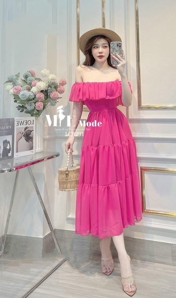 Váy cổ yếm màu hồng nhạt cao cấp V1850  Thời Trang Tadi