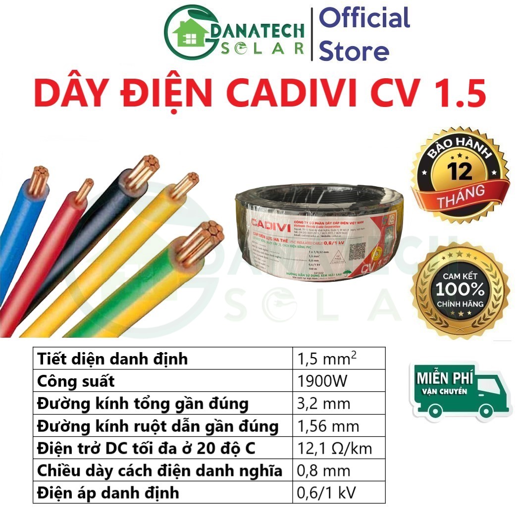 Dây điện cadivi đơn CV 1.0 1.5 2.5 4.0 6.0 8.0 10.0 đen đỏ vàng xanh vàng xanh | lõi đồng cao cấp | 