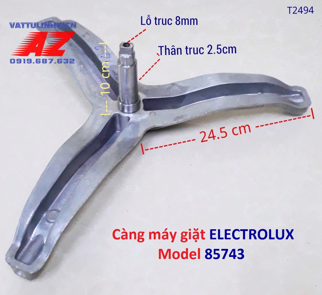 Càng 3 chạc lỗ trục 8mm cho máy giặt ELECTROLUX Model EWF 85743 - 80743 - 12843 - 10843 - 10744 - 12