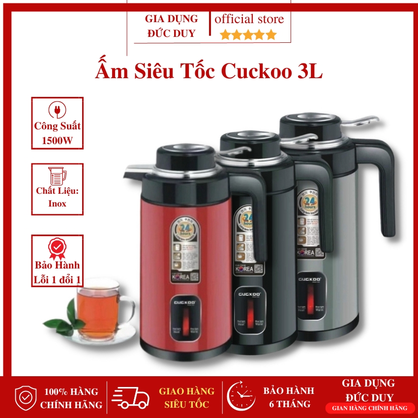 Ấm Siêu Tốc Cuckoo GD - ST21 Dung Tích 3L Công Suất 1500W Chất Liệu Inox Chống Gỉ Kèm Chức Năng Giữ 