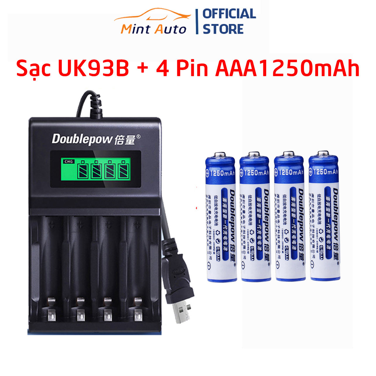 Sạc pin Doublepow UK93B sạc pin AA AAA tự ngắt khi đầy có màn hình hiển thị thông minh