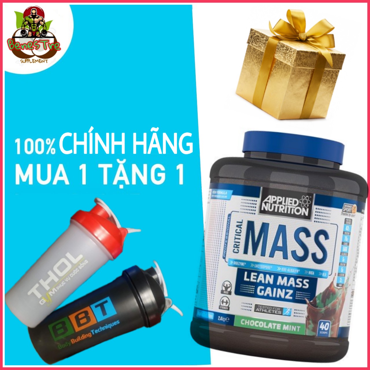 Sữa Tăng Cân Tăng Cơ Critical Mass Applied Nutrition 24Kg Kèm Bình Lắc Shaker 400Ml