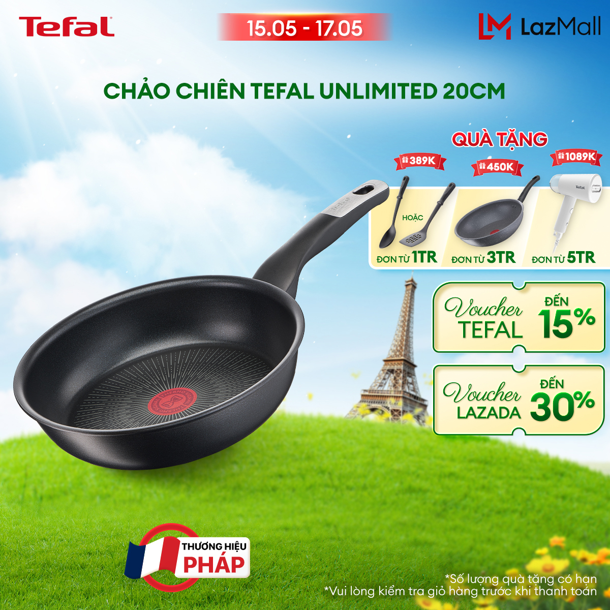 [15-17.5 NHẬP MÃ TEFALOFF30T5 GIẢM 30%] Chảo chiên Tefal Unlimited 20cm