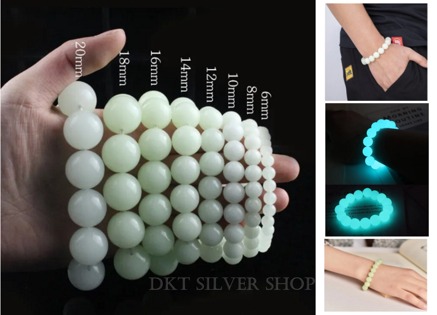 Vòng tay nam nữ đá phát sáng Xanh Lục trong đêm ( đủ Size)