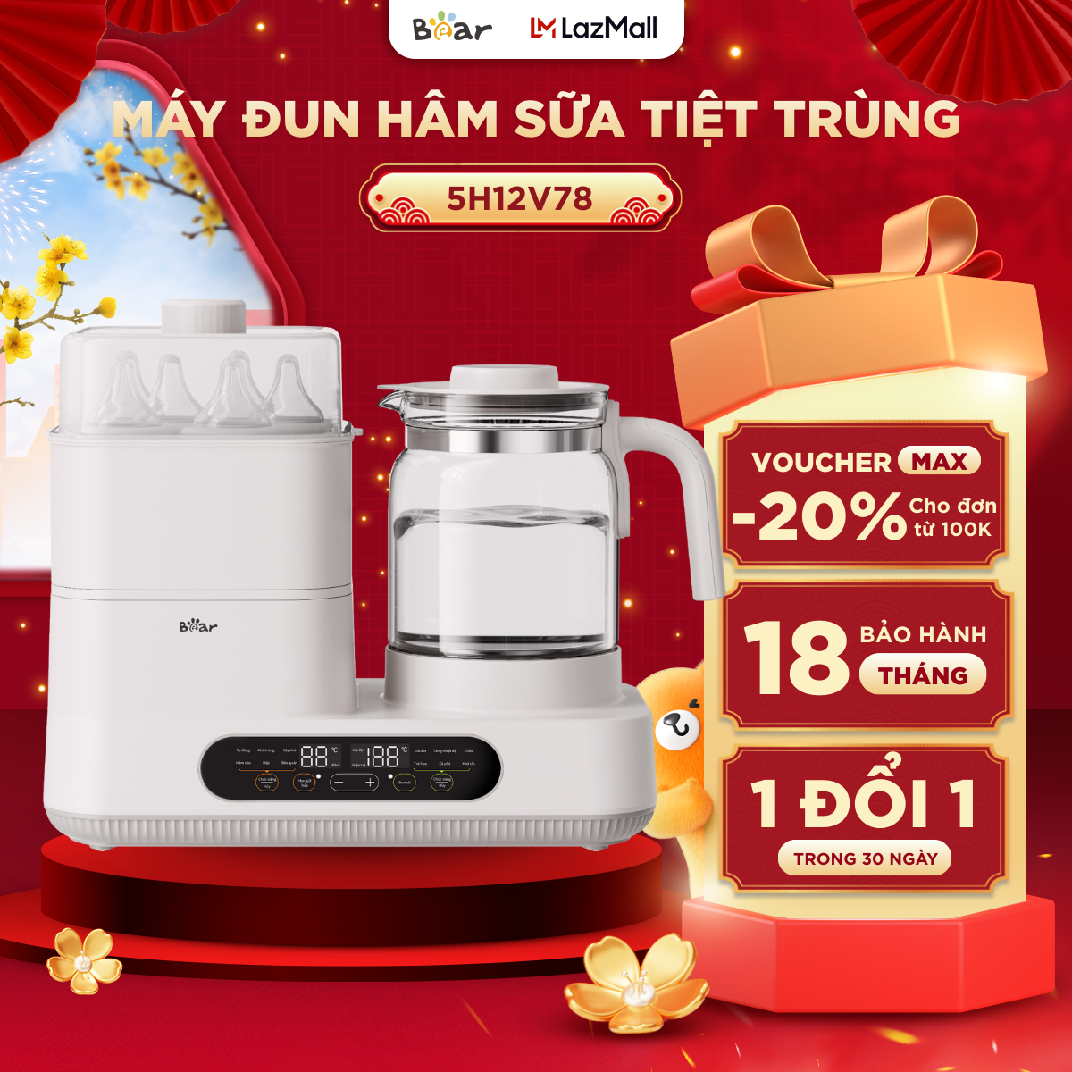Máy Hâm Sữa Tiệt Trùng Bear 1.3L Máy Đun Nước Pha Sữa Cho Bé Máy Tiệt Trùng Vệ Sinh Bình Nước Đa Chứ