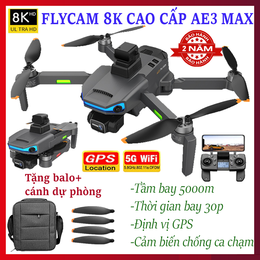 Flycam mini drone phiên bản nâng cấp AE3 Pro Max Máy bay Flycam 8K cao cấp Playcam không người lái đ