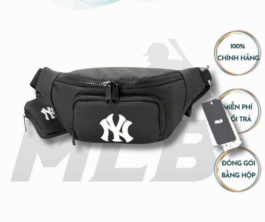 Túi Đeo Chéo Nam Nữ Hàng Cao Cấp Túi Bao Tử MLB Logo NY 2 Ngăn Vải Da Si Chống Nước Hàng Fullbox MLB