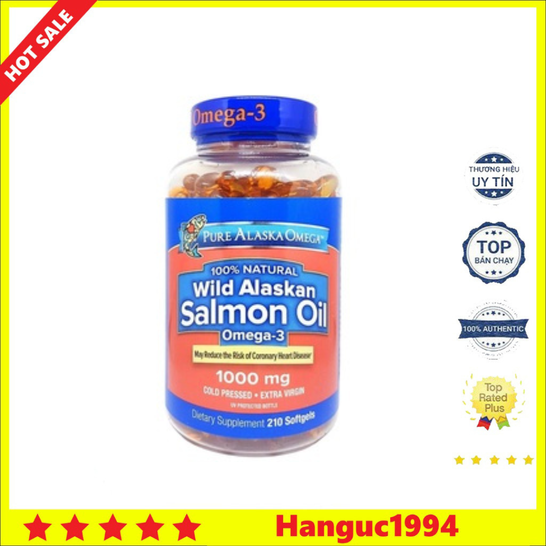 Viên Uống Dầu Cá Hồi Pure Alaska Omega 3 Wild Alaskan Salmon Oil 1000mg 210 Viên Mỹ