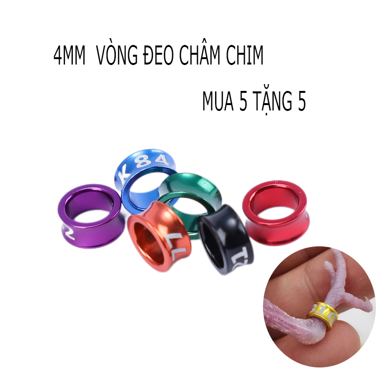 (MUA 5 TẶNG 5 ) 4MM Vòng đeo chân chim đa màu Nhẫn đeo chân chim vẹt dành cho chim vừa và nhỏ
