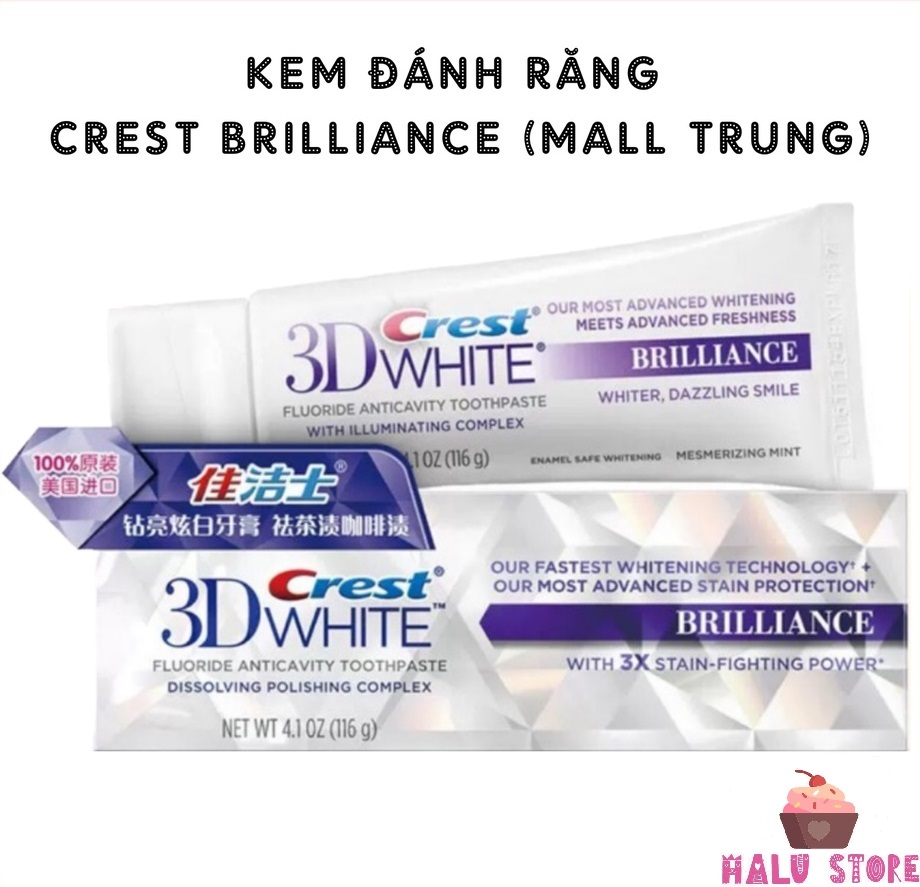 [HCM] Kem đánh răng Crest 3D White Brilliance  trắng răng vượt trội (Mall Trung -Mỹ) - Tẩy trắng răn