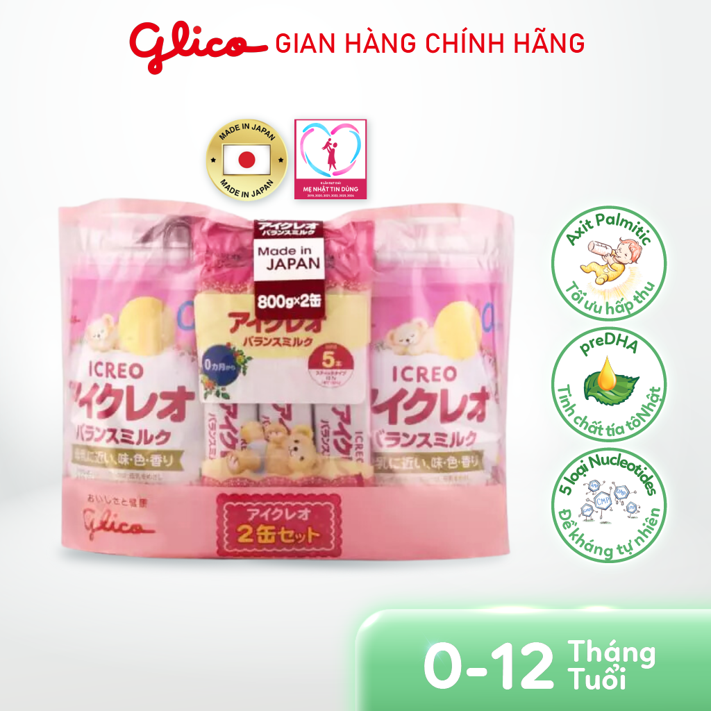 (Glico Icreo Balance Milk) Combo 2 Lon Sữa Glico Icreo Balance Milk (800g/lon) kèm 5 thanh sữa