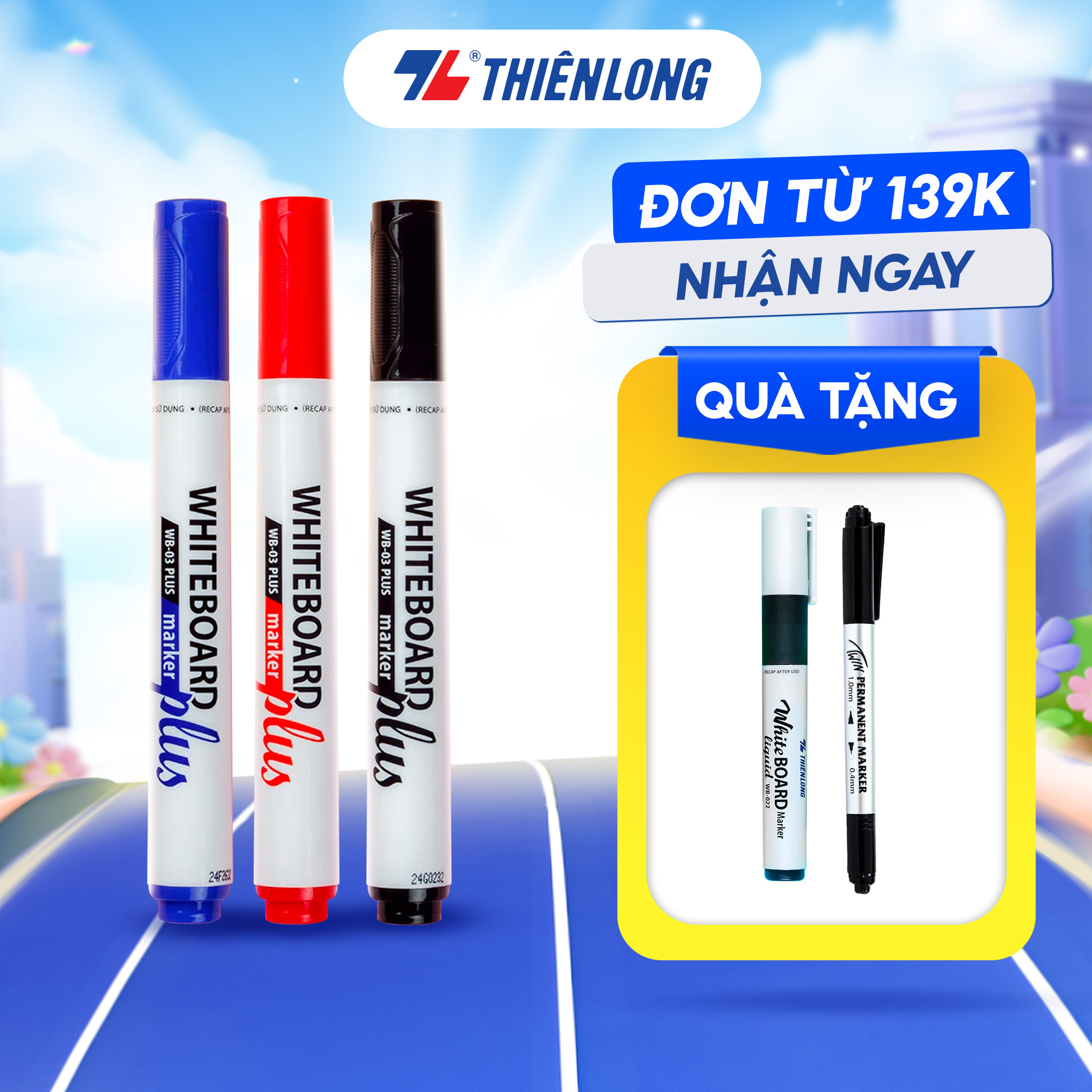 Combo 12 Bút lông bảng - White Board Marker Thiên Long WB-03 Plus - Màu mực mới đậm nét hơn