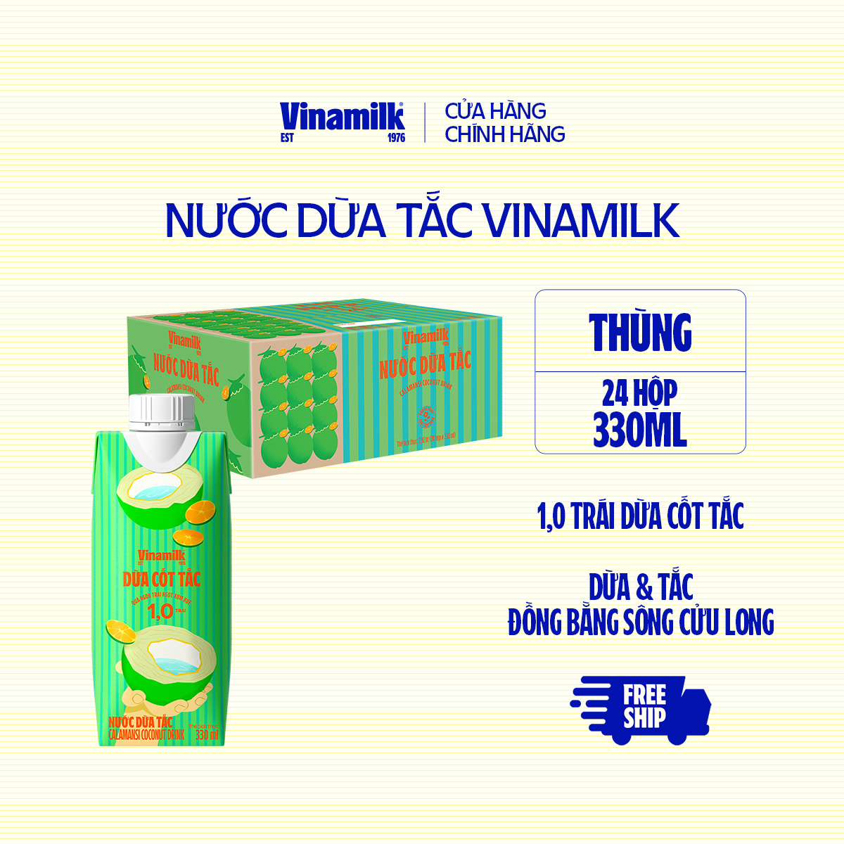 Thùng 24 hộp Nước Dừa Tắc Vinamilk - Hộp giấy 330ml