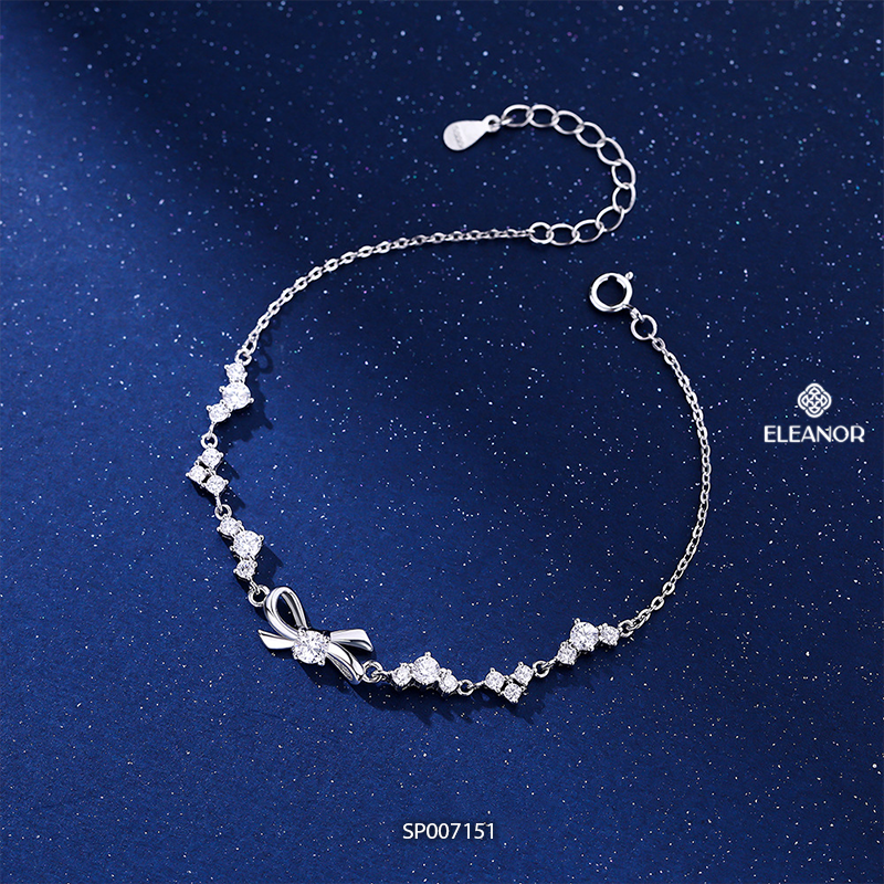 Vòng tay nữ bạc 925 dây rút Eleanor Accessories lắc tay mặt hình nơ đính đá phụ kiện trang sức 5772