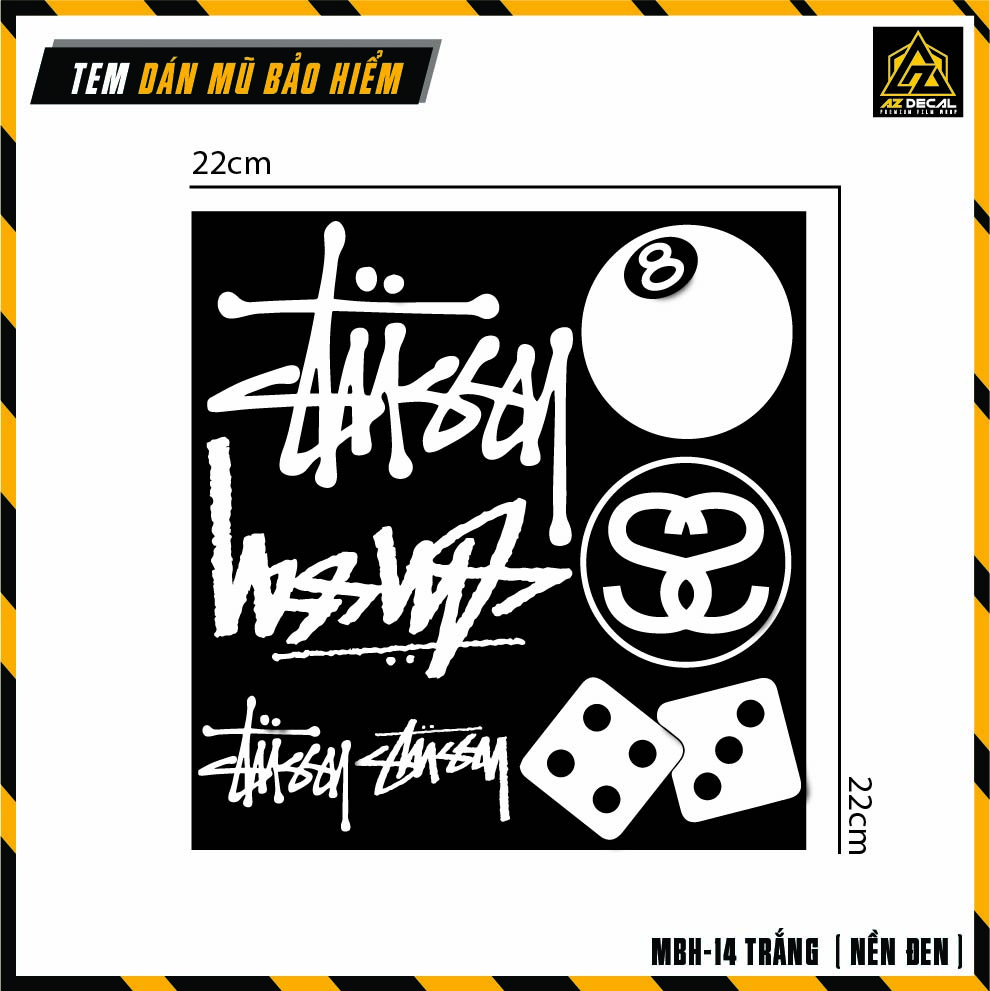 Sticker Trang Trí Mũ Bảo Hiểm Stussy | MBH-14 | Tem Decal Hình Dán Nón Bảo Hiểm Full Face 1/2 3/4  M