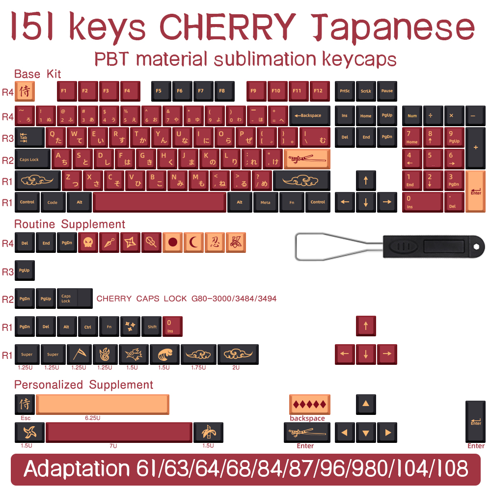 139151 Keys Blue Samurai KeyCap Red Samurai English Japanese PBT KeyCaps Cherry Profile For MX Switc
