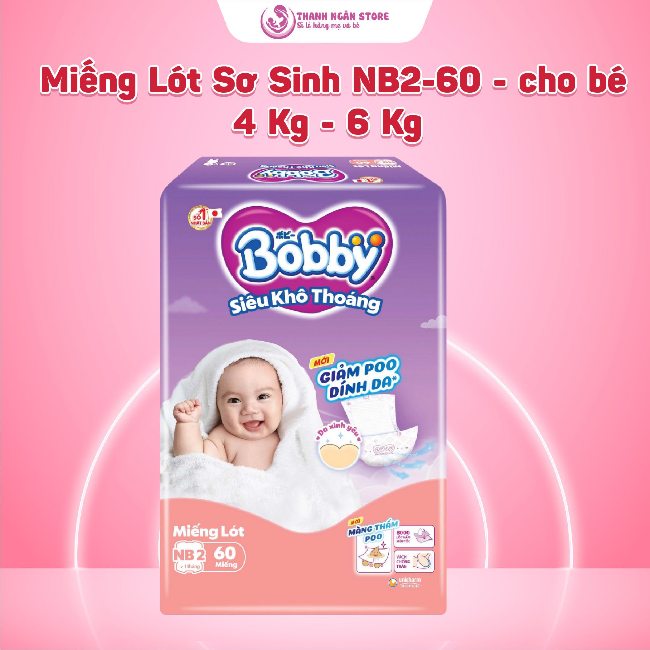 [MẪU MỚI] Miếng Lót Sơ Sinh Bobby Newborn NB1-64+4/NB1-108+6/NB2-60 Cho Bé 3 Kg Đến 7 Kg - Thanh Ngân Store