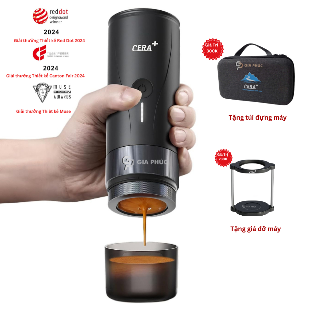 (Quà tặng giá trị >650k) Máy pha cà phê điện Espresso cầm tay PCM04 Pro CERA+ Rổ 51mm20bar Ủ cà 10s 
