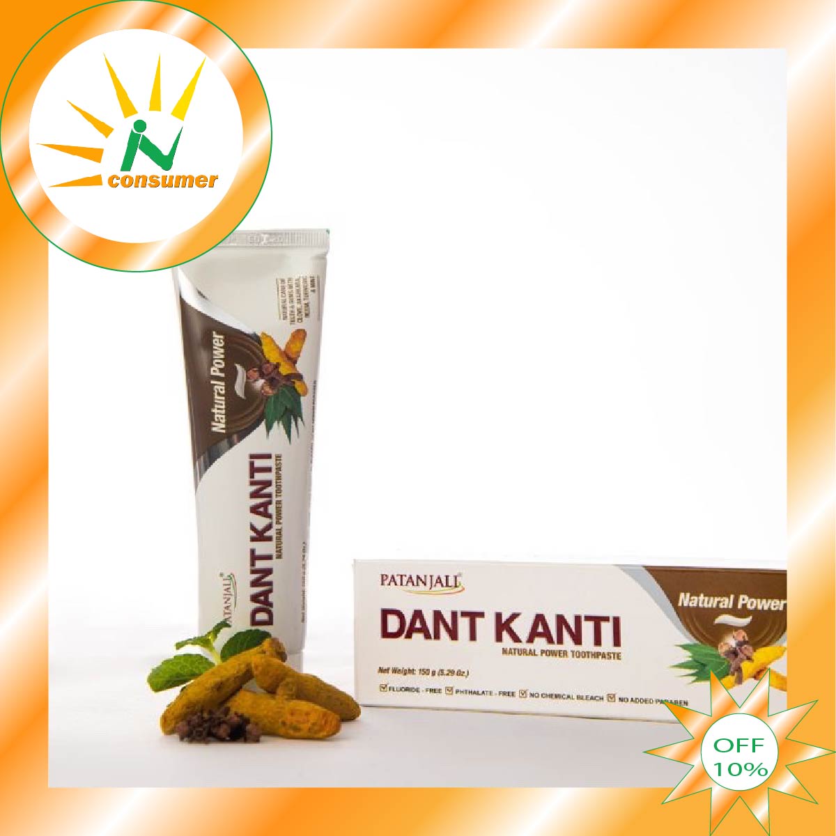 Kem Đánh Răng Dược Liệu - Patanjali Dant Kanti - Nature 150G - Tự Nhiên