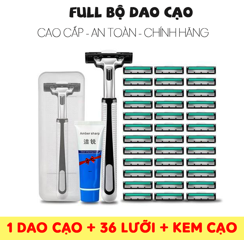 [Tặng 1 Tuýt Kem Tạo Bọt] Set Dao Cạo Kem Và Bọt Cạo Dâu - Bộ Dao Cạo Râu Và 36 Lưỡi Kép Giá Rẻ Cho Nam Và Nữ Cao Cấp Giúp Nam Giời Thỏa Mái Cạo Râu Không Lo Chày Xước Dao Cạo Dâu Lưỡi Lam