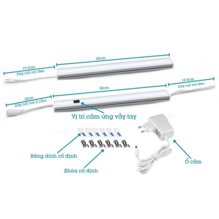 Đèn Led Tủ Bếp Tủ Quần Áo Cảm Ứng Vẫy Tay 50 cm 1m CGD-USB Thanh Nhôm 50cm 1m