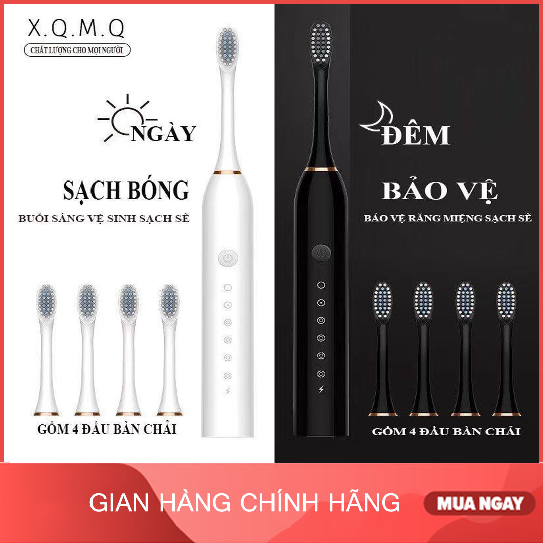 Bàn Chải Đánh Răng Điện 2 Màu - 4 Đầu Bàn Chải Hàng Chính Hãng Dễ Dàng Tháo Lắp Và Vệ Sinh