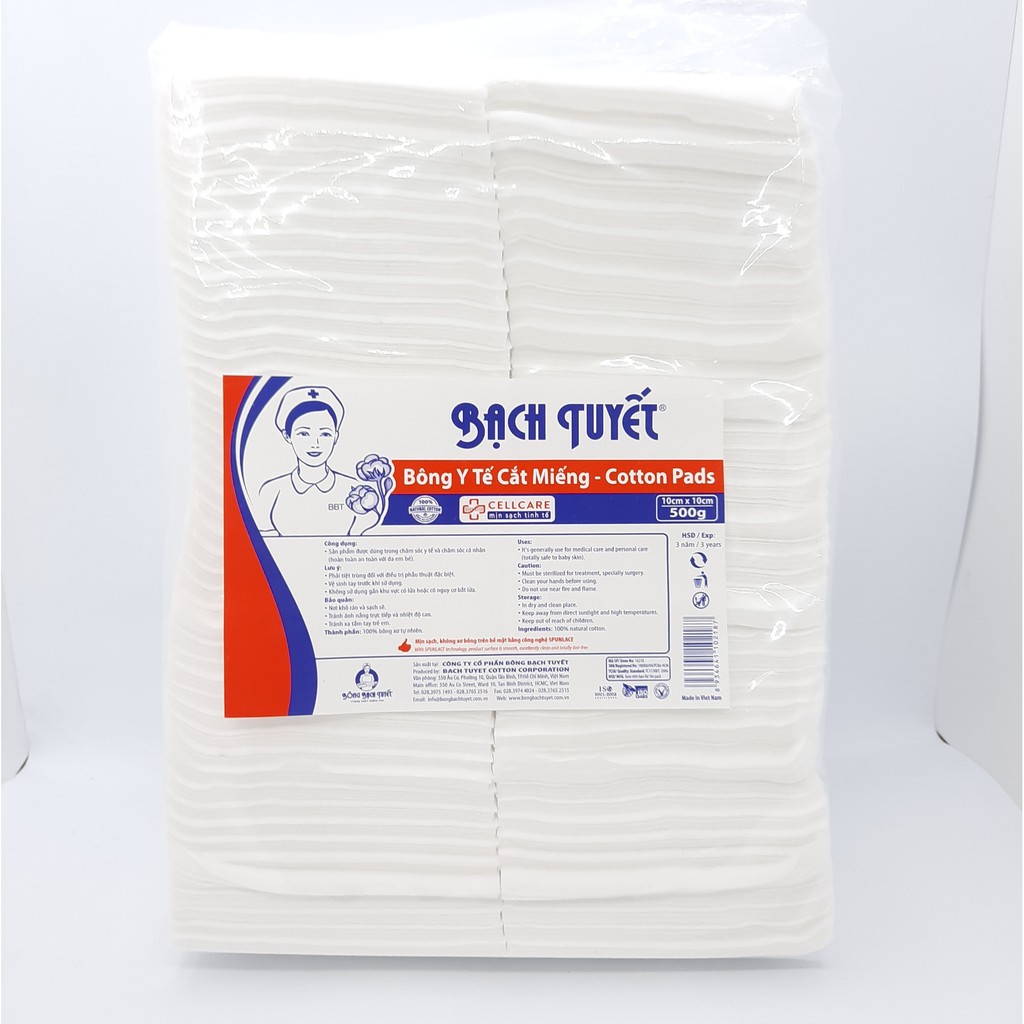 Combo 2 Gói Bông Cắt Y Tế Bạch Tuyết 10X10 Cm (Gói 500G) Tặng 1 Đôi Vớ Cho Bạn Gái