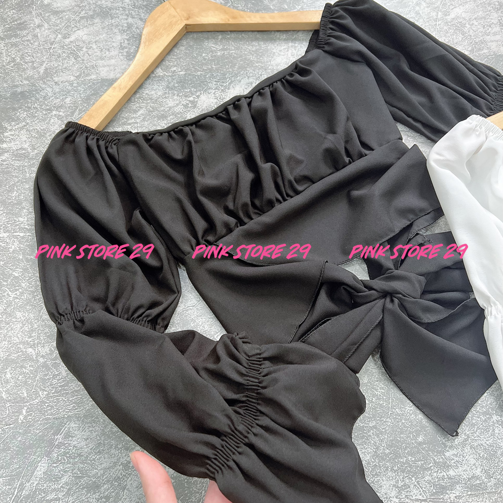 Áo Croptop Cổ Vuông Nhún Tay Nơ Lưng A5236