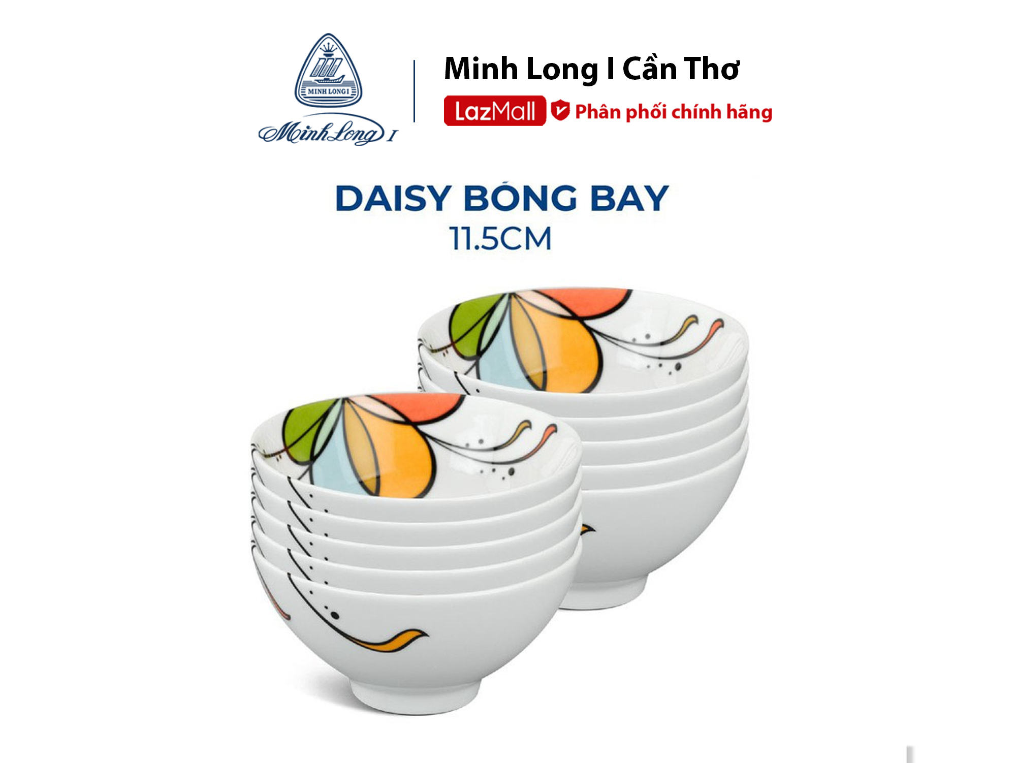 Bộ 10 Chén Cơm sứ cao cấp Minh Long 11.5 cm Daisy Bóng Bay hàng đẹp cao cấp dùng để ăn cơm trong gia đình đãi khách hay tặng quà tết