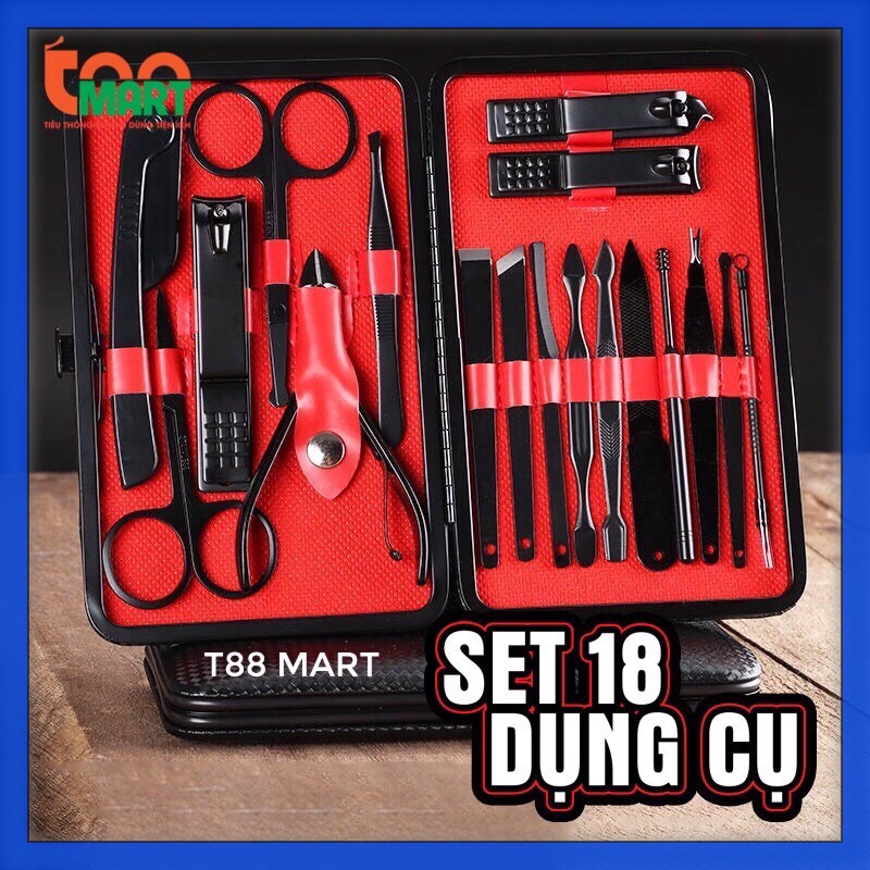[Bộ18 Dụng Cụ] Bộ Chăm Sóc Cá Nhân Toàn Diện Chất Liệu Thép Không Gỉ ( Bao Gồm Nhíp Kìm Bấm Móng Lấy Nhân Mụn Cạo Lông Mày Kéo ... ) Hộp Đựng Bao Da Cao Cấp